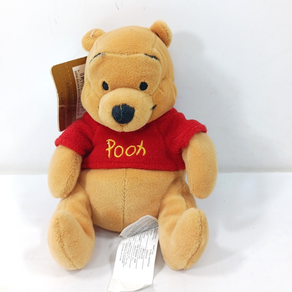 Disney Store Winnie the Pooh Mini Bean Bag Plush 8 Inch Red Shirt Bee NWT